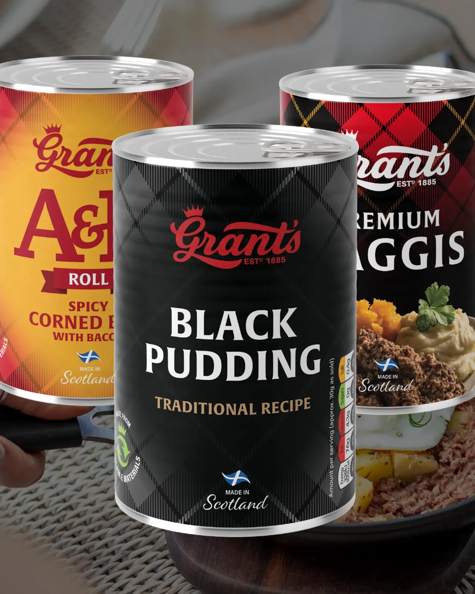 The Scottish Trio Haggis Black Pudding A&B Roll